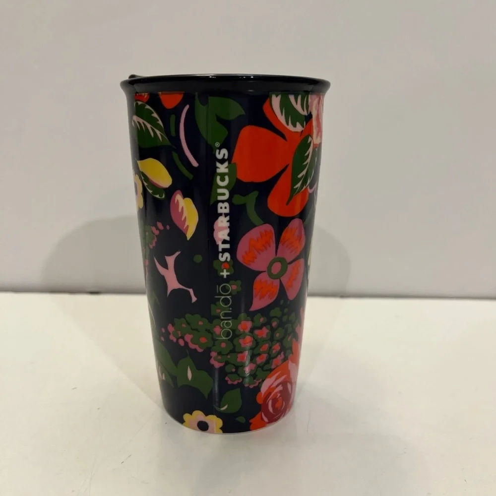 Starbucks ban.do Blue Floral Double Wall Ceramic Mug Tumbler + lid 12oz …